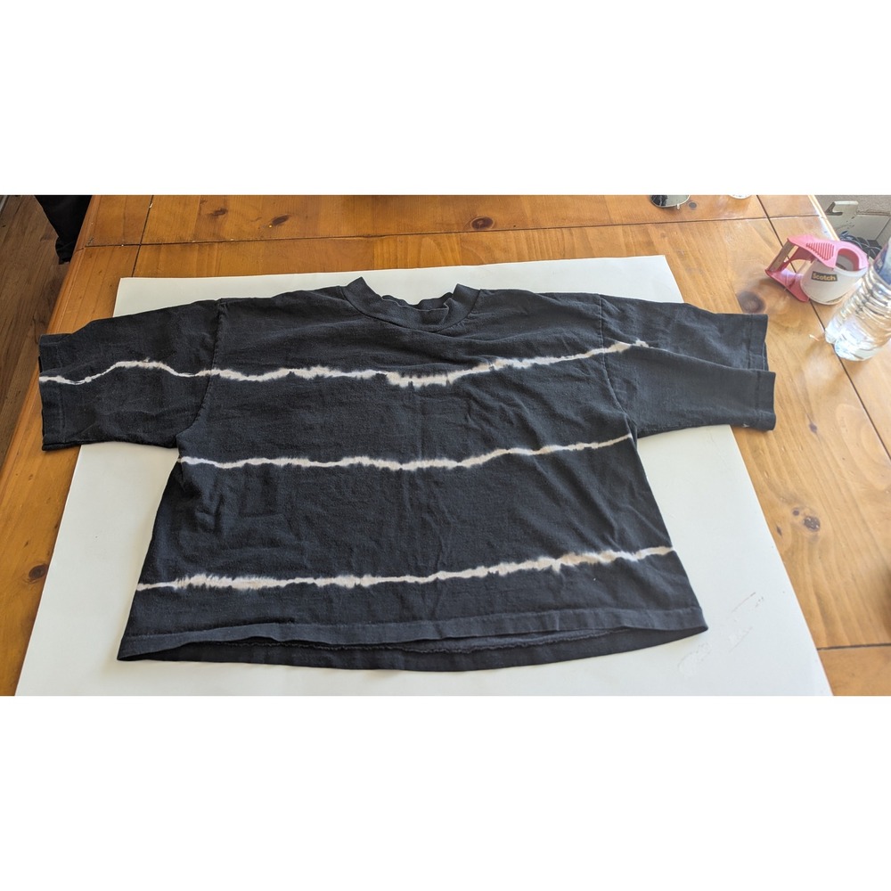 Vintage 90$ Trends Black Tie Dye Striped Crop Top Boxy Short Sleeve Tee Mens La